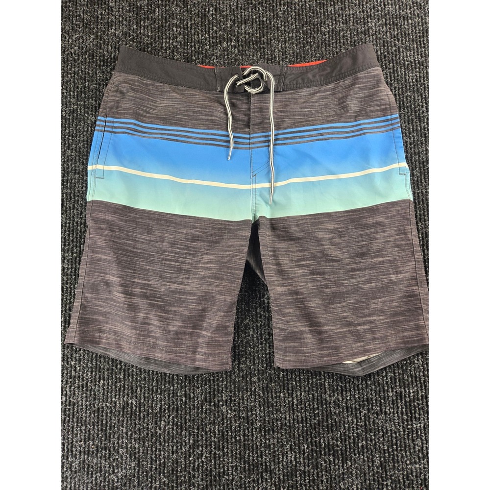 Goodfellow & Co Mens 36 Board Shorts Grey Blue Striped Swim Trunks Space Dye